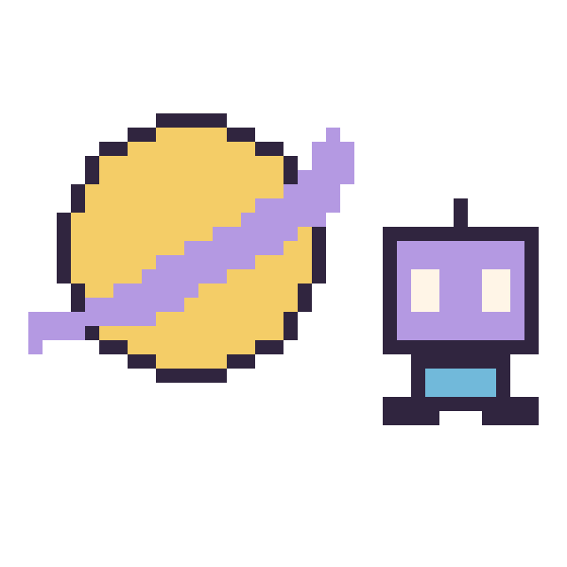 Modèle de pixel art Saturne et Robot simple 16 × 16 sur une grille de 40 par 40 cases