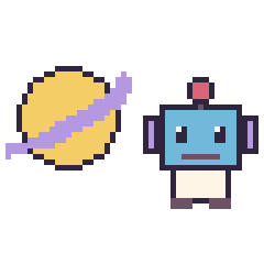 Pixel art Saturne et Robot, grille 48 × 48