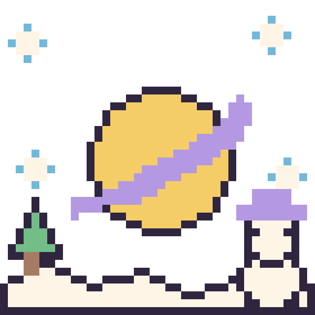 Modèle de pixel art Saturne en hiver sur une grille de 40 par 40 cases