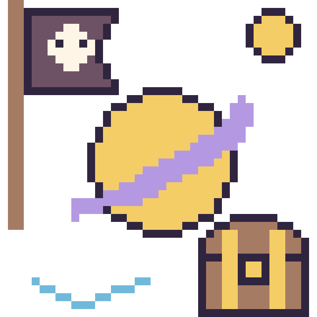 Modèle de pixel art Saturne en aventure pirate sur une grille de 40 par 40 cases