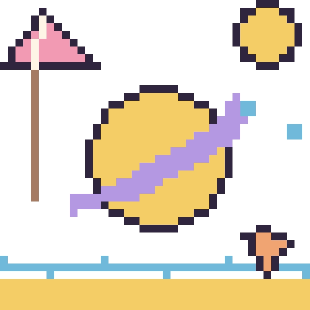 Modèle de pixel art Saturne à la plage sur une grille de 40 par 40 cases