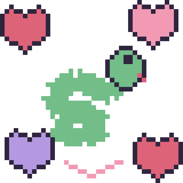 Modèle de pixel art Serpent avec des cœurs sur une grille de 40 par 40 cases