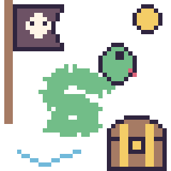 Pixel art Serpent en aventure pirate, grille 40 × 40