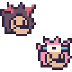 Pixel art Shadow mini et Amy mini, grille 32 × 32