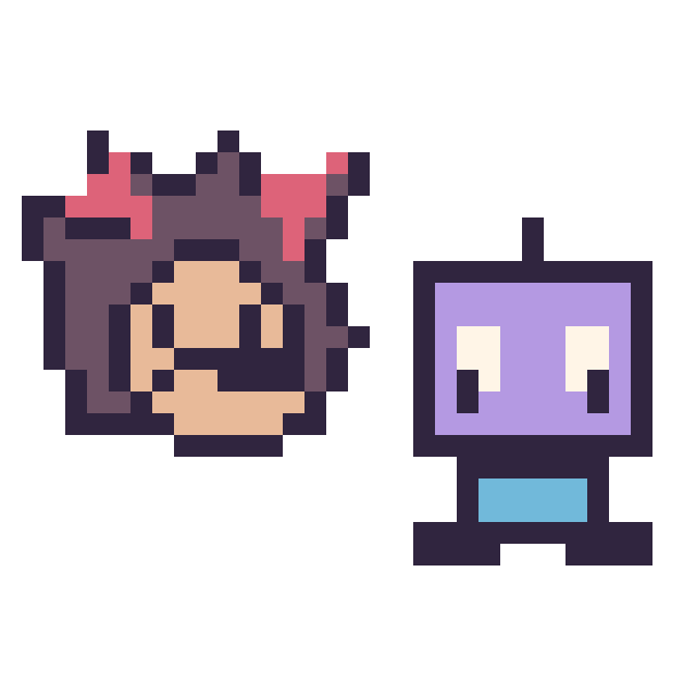 Modèle de pixel art Shadow mini et Robot kawaii 16 × 16 sur une grille de 32 par 32 cases
