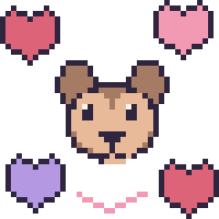 Pixel art Singe avec des cœurs, grille 40 × 40