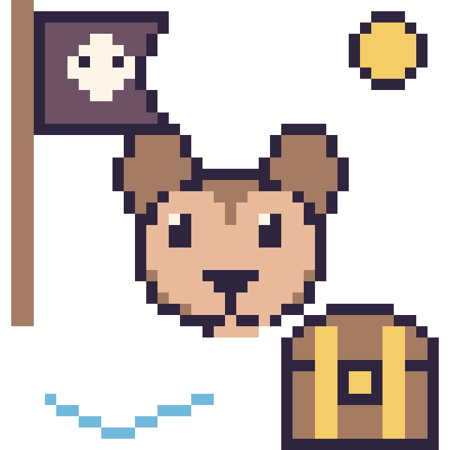 Modèle de pixel art Singe en aventure pirate sur une grille de 40 par 40 cases