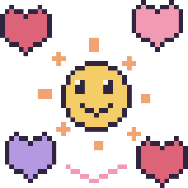 Modèle de pixel art Soleil avec des cœurs sur une grille de 40 par 40 cases