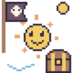 Pixel art Soleil en aventure pirate, grille 40 × 40