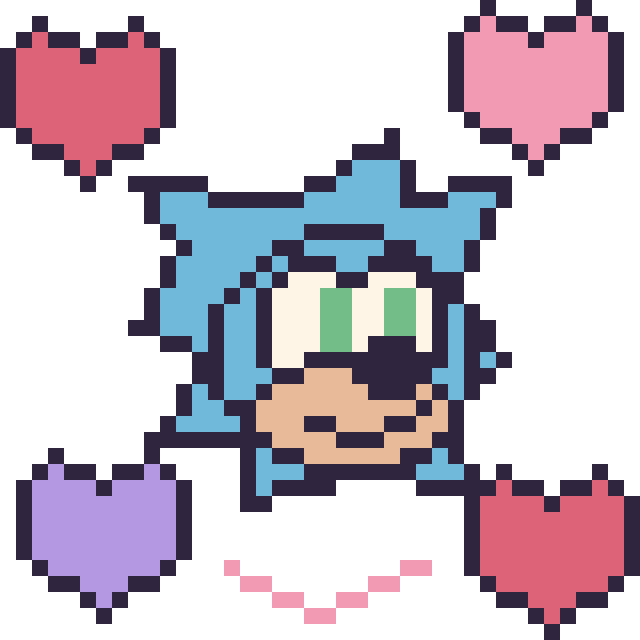 Modèle de pixel art Sonic avec des cœurs sur une grille de 40 par 40 cases