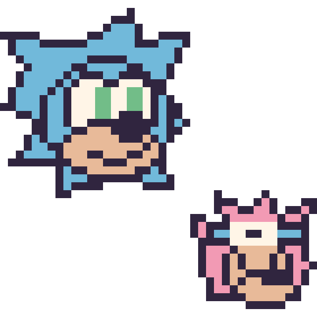 Modèle de pixel art Sonic et Amy mini sur une grille de 40 par 40 cases