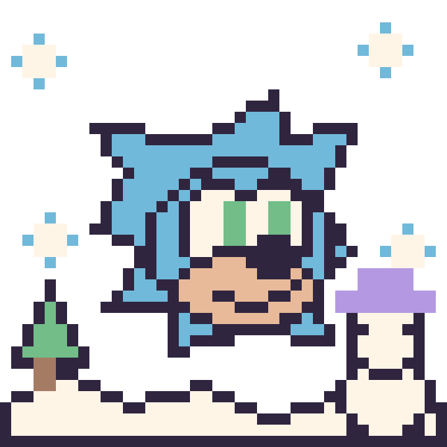 Modèle de pixel art Sonic en hiver sur une grille de 40 par 40 cases