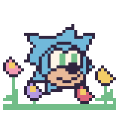 Pixel art Sonic dans le jardin, grille 40 × 40