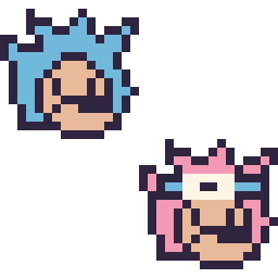 Pixel art Sonic mini et Amy mini, grille 32 × 32