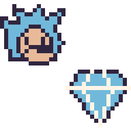 Pixel art Sonic mini et Diamant simple 16 × 16, grille 32 × 32
