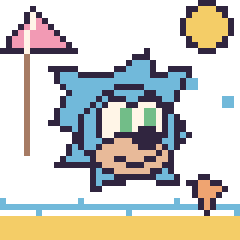 Pixel art Sonic à la plage, grille 40 × 40