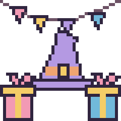 Pixel art Chapeau de sorcière pointu pour un anniversaire, grille 40 × 40