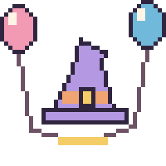 Pixel art Chapeau de sorcière pointu avec des ballons, grille 40 × 40