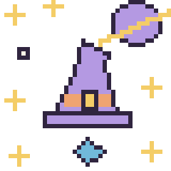 Pixel art Chapeau de sorcière pointu dans l’espace, grille 40 × 40