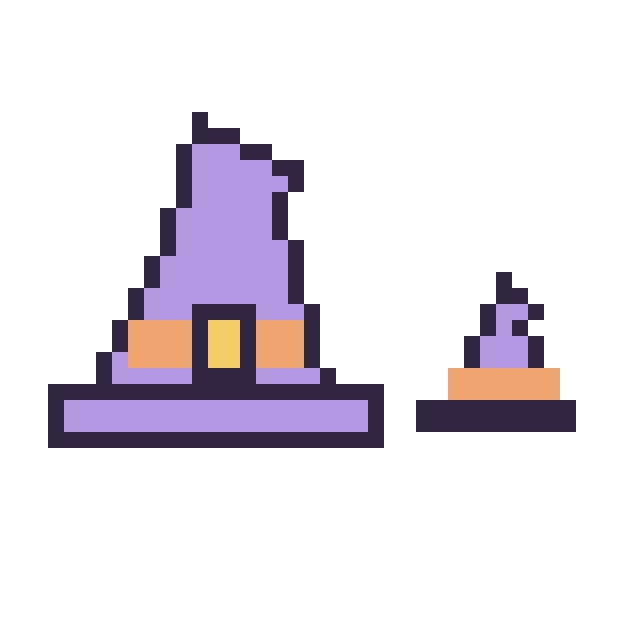 Modèle de pixel art Chapeau de sorcière pointu et Chapeau de sorcière simple 10 × 10 sur une grille de 40 par 40 cases