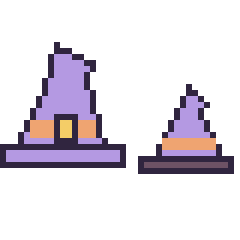 Pixel art Chapeau de sorcière pointu et Chapeau de sorcière simple 16 × 16, grille 40 × 40
