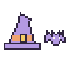 Pixel art Chapeau de sorcière pointu et Chauve-souris simple 12 × 12, grille 40 × 40