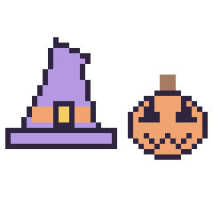 Pixel art Chapeau de sorcière pointu et Citrouille d'Halloween simple 16 × 16, grille 40 × 40