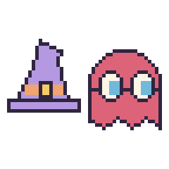 Pixel art Chapeau de sorcière pointu et Fantôme Pac-Man, grille 48 × 48