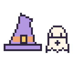 Pixel art Chapeau de sorcière pointu et Fantôme simple 16 × 16, grille 40 × 40