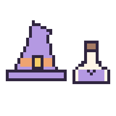 Pixel art Chapeau de sorcière pointu et Potion kawaii 16 × 16, grille 40 × 40