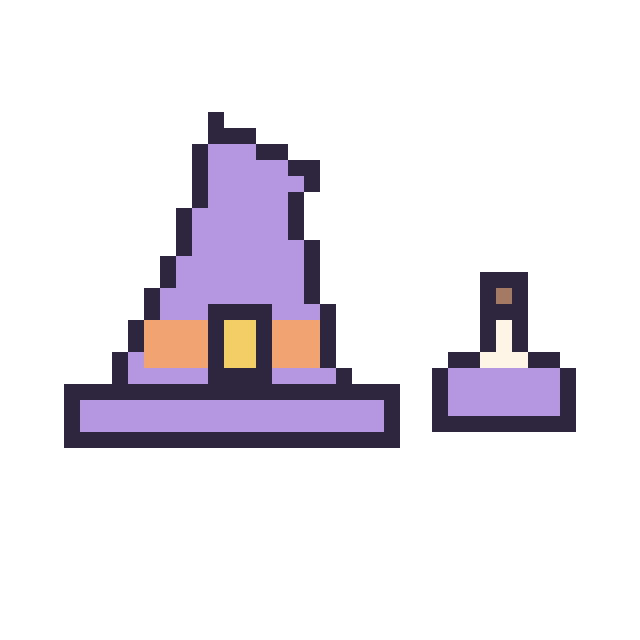 Modèle de pixel art Chapeau de sorcière pointu et Potion simple 10 × 10 sur une grille de 40 par 40 cases