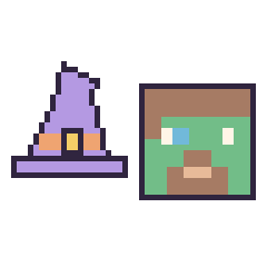 Pixel art Chapeau de sorcière pointu et Zombie Minecraft, grille 48 × 48