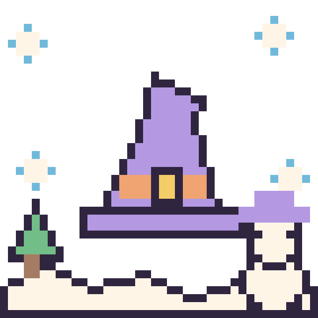 Modèle de pixel art Chapeau de sorcière pointu en hiver sur une grille de 40 par 40 cases