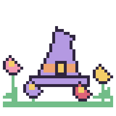 Pixel art Chapeau de sorcière pointu dans le jardin, grille 40 × 40