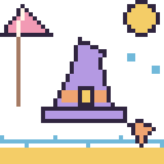 Pixel art Chapeau de sorcière pointu à la plage, grille 40 × 40