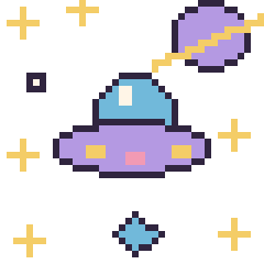 Pixel art Soucoupe volante dans l’espace, grille 40 × 40