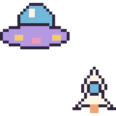 Pixel art Soucoupe volante et Fusée simple 16 × 16, grille 40 × 40