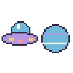 Pixel art Soucoupe volante et Neptune, grille 48 × 48