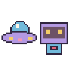 Pixel art Soucoupe volante et Robot rétro, grille 48 × 48