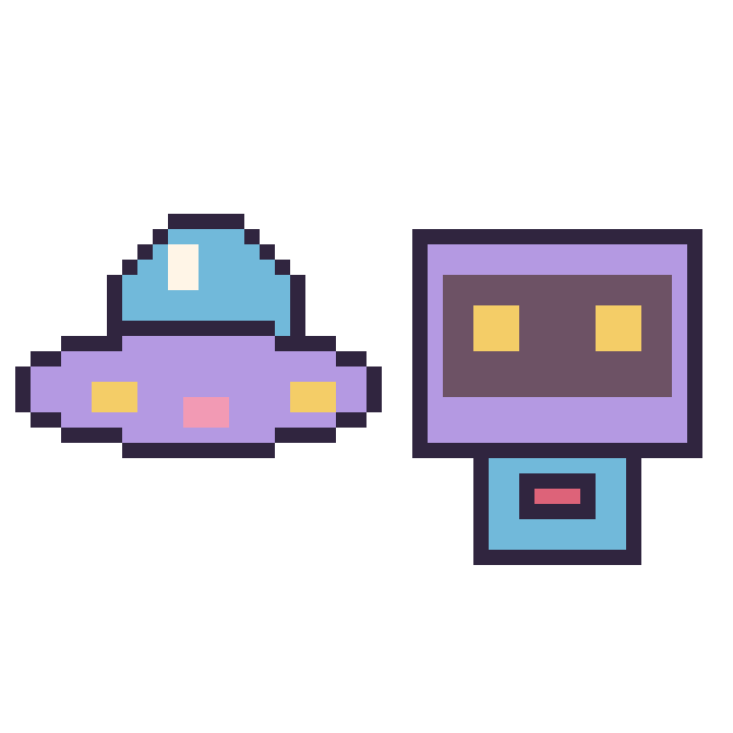 Modèle de pixel art Soucoupe volante et Robot rétro sur une grille de 48 par 48 cases