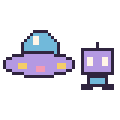 Pixel art Soucoupe volante et Robot simple 16 × 16, grille 40 × 40