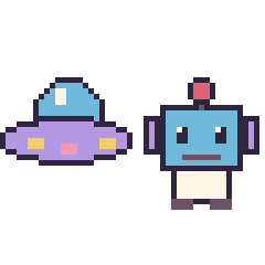 Pixel art Soucoupe volante et Robot, grille 48 × 48