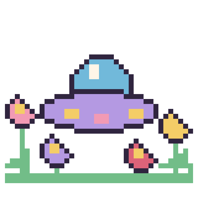 Modèle de pixel art Soucoupe volante dans le jardin sur une grille de 40 par 40 cases
