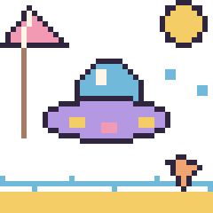Pixel art Soucoupe volante à la plage, grille 40 × 40