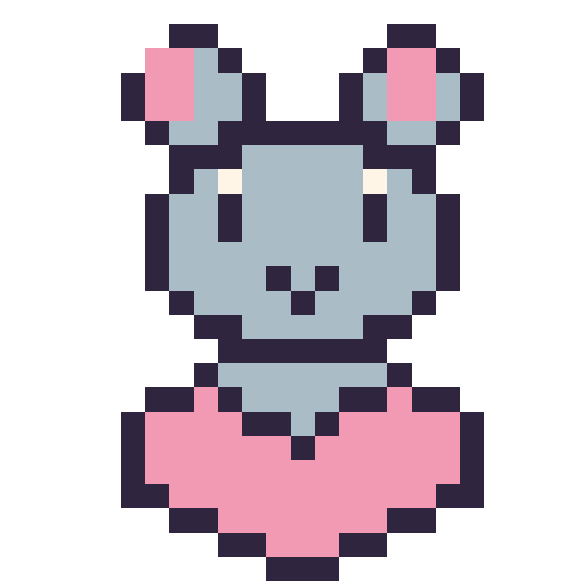 Modèle de pixel art Souris avec un cœur sur une grille de 24 par 24 cases