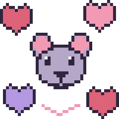 Pixel art Souris avec des cœurs, grille 40 × 40