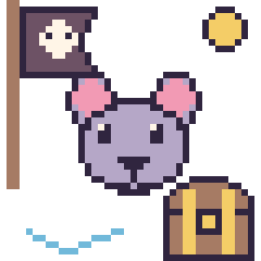 Pixel art Souris en aventure pirate, grille 40 × 40