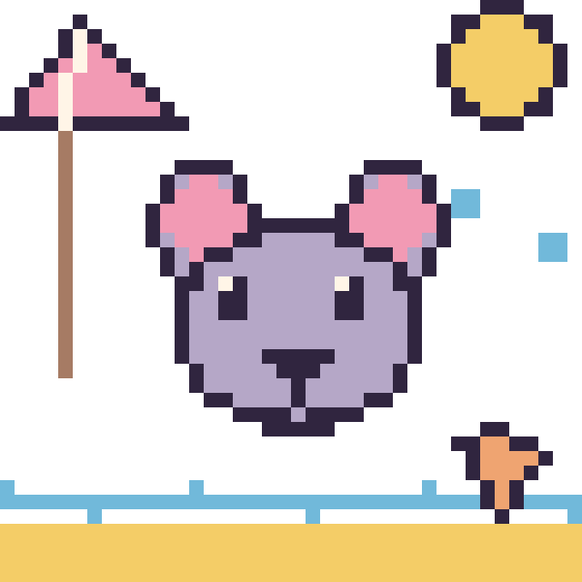 Modèle de pixel art Souris à la plage sur une grille de 40 par 40 cases