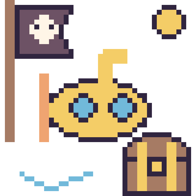 Modèle de pixel art Sous-marin en aventure pirate sur une grille de 40 par 40 cases