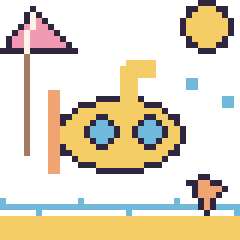 Pixel art Sous-marin à la plage, grille 40 × 40